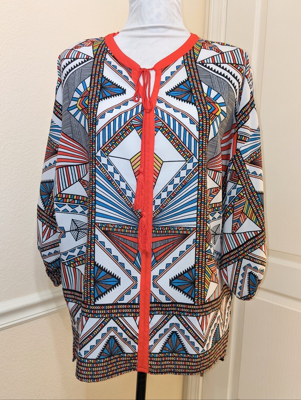 Gibson Latimer Abstract Women Top Art Hippie Geometric Loose Fit Size Medium